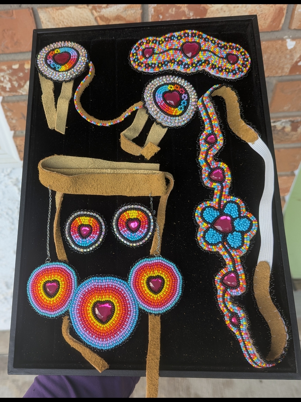 Handmade Beaded Rainbow Necklace Set with Heart Accents